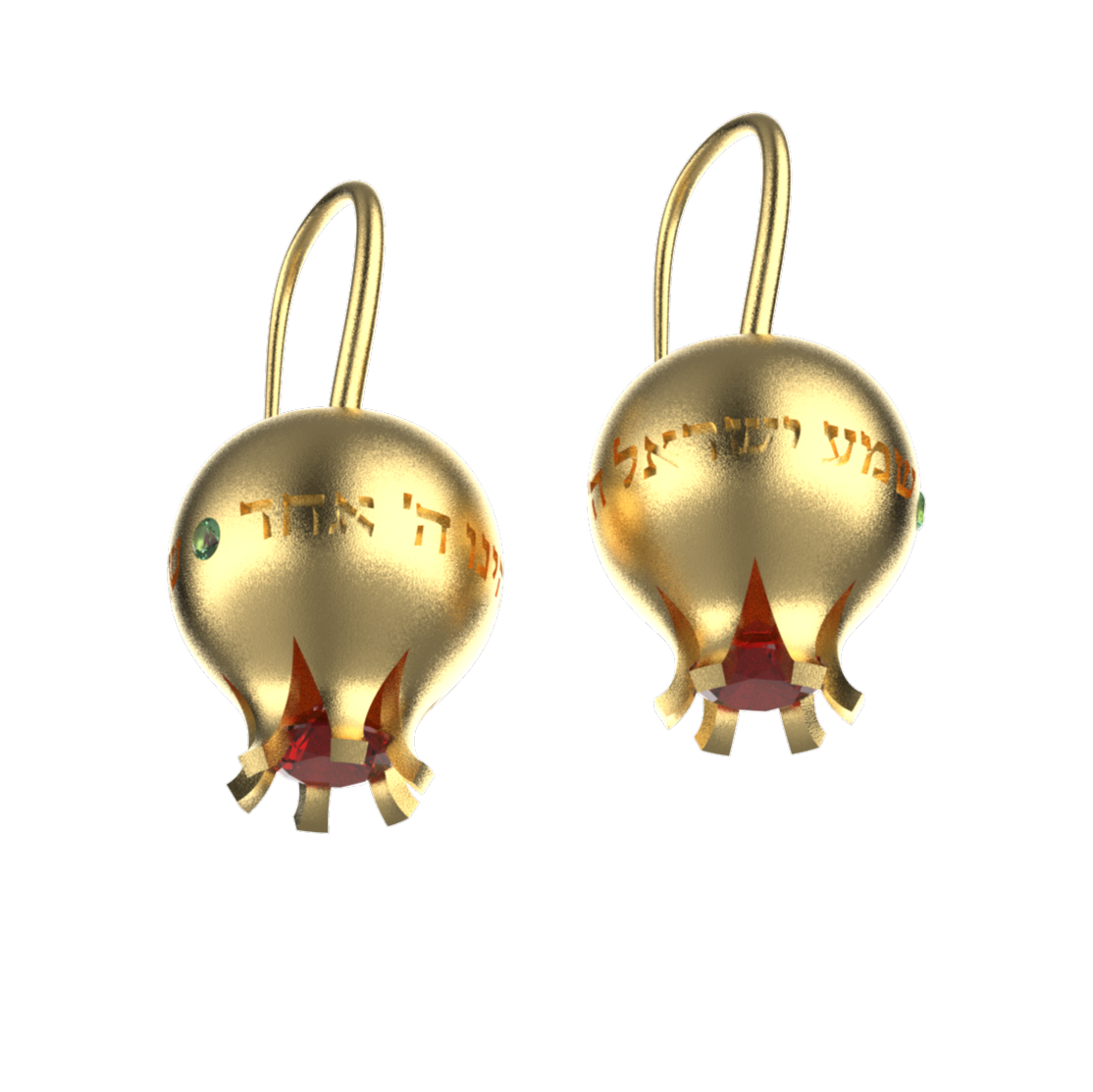 3D rendering of the pomegranate in gold with the ruby at its base