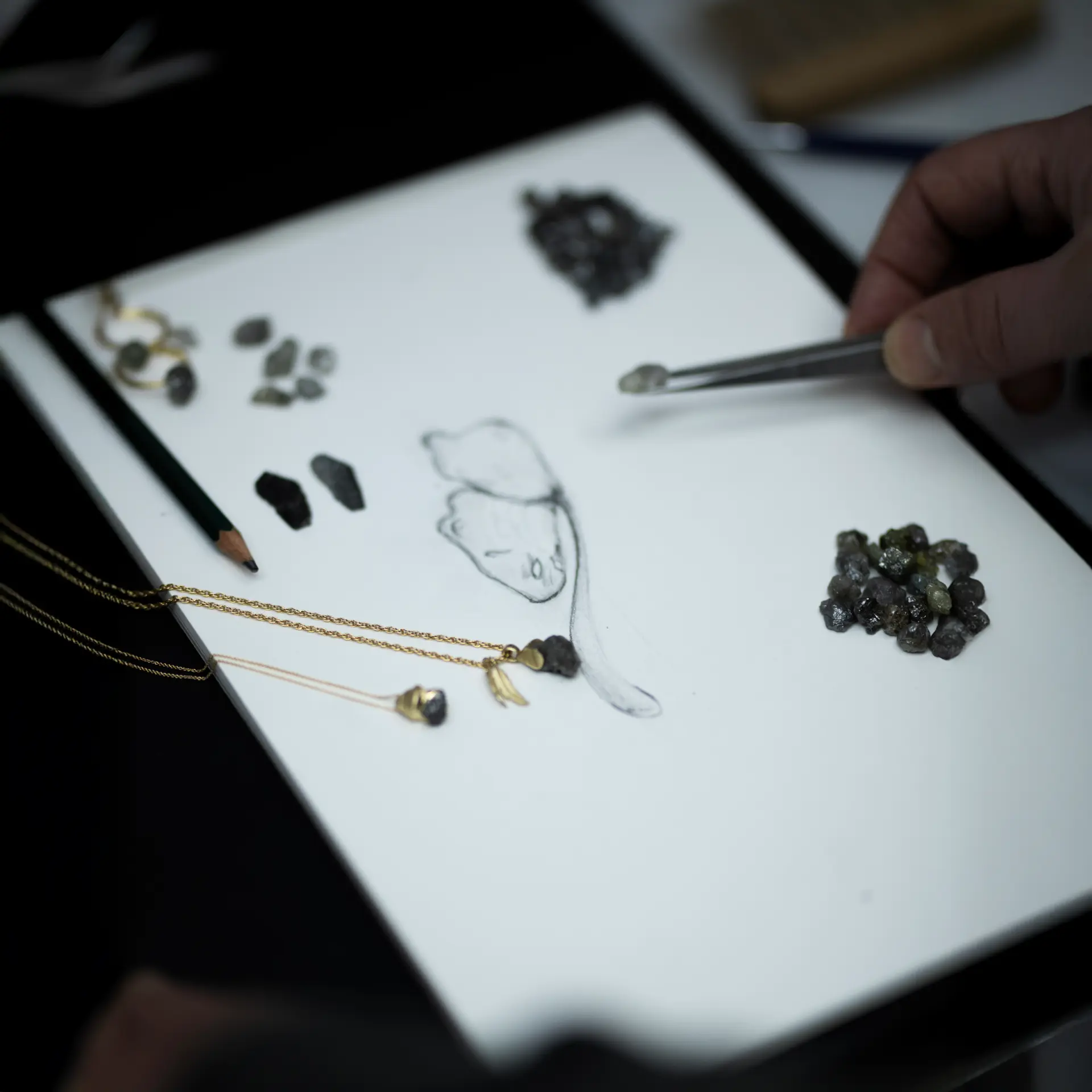 Sketch, rough diamonds and chains laid out during a first conversation